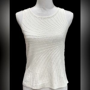 Kenar Vintage Ivory Knit Tank Sparkle Glitter Swirl Bugle Bead Design Size M